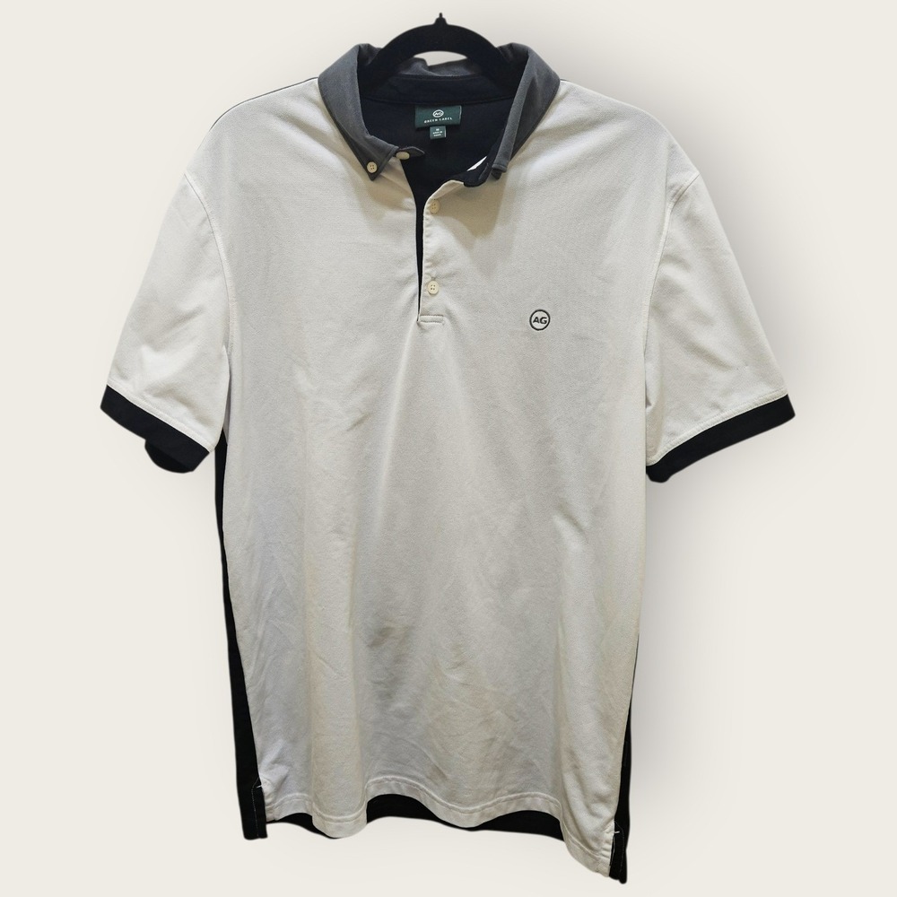AG Green Label Mens Performance Golf Polo Shirt White Black Colorblock Medium
